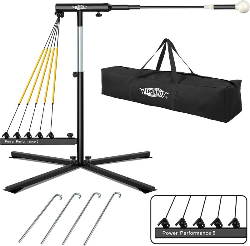 PLAYAPUT Baseball Softball Swing Trainer with 5 Power Bands,Auto Reset Baseball Training Equipment,Baseball Hitting Trainer,Height Adjustable 31-47 inches Softball Swing Trainer Improve Power,Speed - Image 1